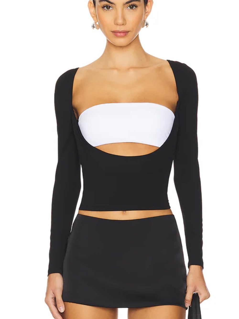 All The Ways Rocco Cut Out Top Black Long-Sleeve Crop Revolve NWT S